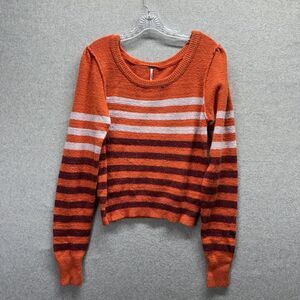 Free People Sweater Womens Small Orange Striped Alpaca Hair Soft Knit Stretch